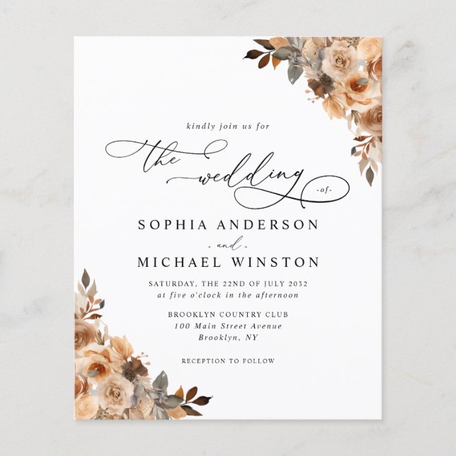 Lámina Invitación a la boda floral de Terracotta Boho (Anverso)