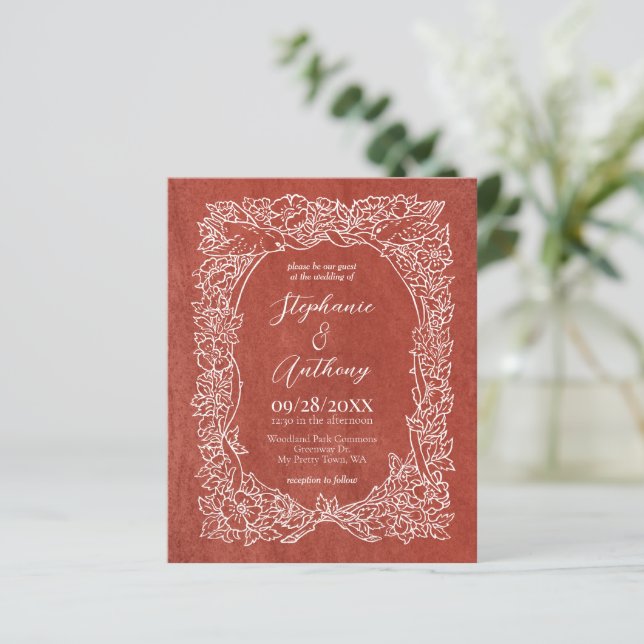 Lámina Invitación a la boda floral de Terracotta con óxid (Anverso de pie)