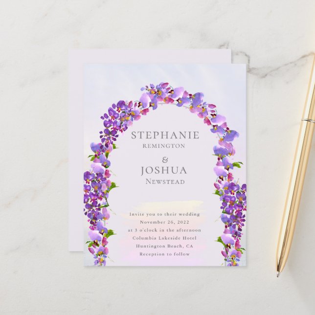 Lámina Invitación a la boda floral de Wisteria Púrpura Pr (Anverso/Reverso In Situ)
