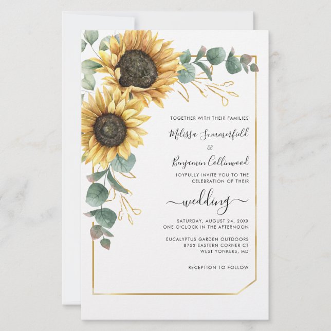 Lámina Invitación a la boda floral del girasol Eucalyptus (Anverso)