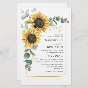 Lámina Invitación a la boda floral del girasol Eucalyptus
