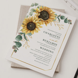 Lámina Invitación a la boda floral del girasol Eucalyptus
