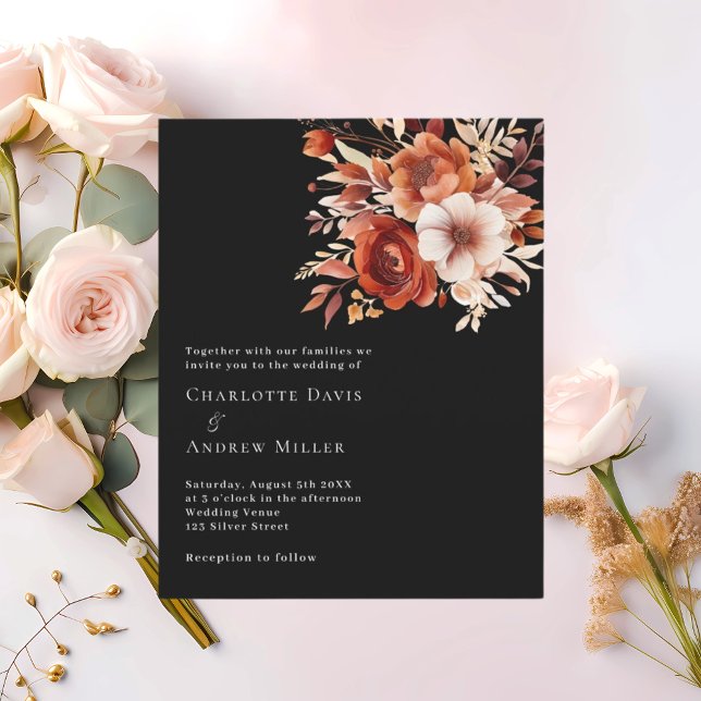 Lámina Invitación a la boda floral del naranja beige negr (Subido por el creador)