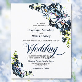 Lámina Invitación a la boda floral gris-azul de presupues
