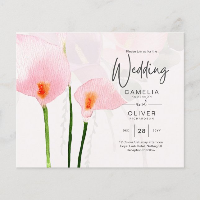 Lámina Invitación a la boda floral LeahG Pink Calla Lily (Anverso)