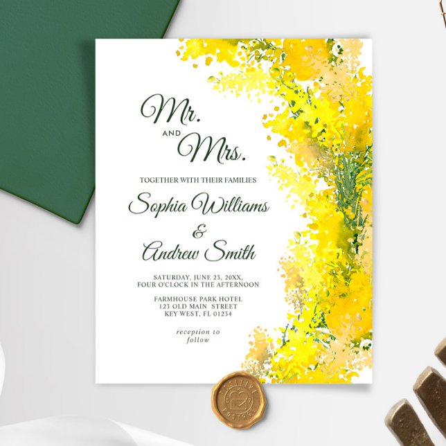 Lámina Invitación a la boda floral Mimosa elegante de pre (Subido por el creador)