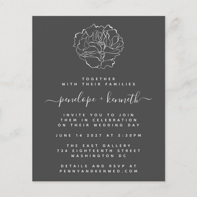 Lámina Invitación a la boda floral mínima mínima blanca c (Anverso)