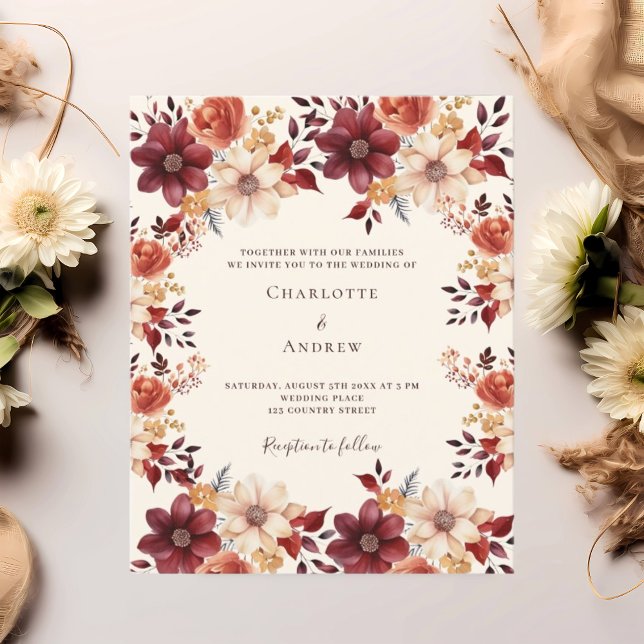 Lámina Invitación a la boda floral naranja quemada en Bor (Subido por el creador)