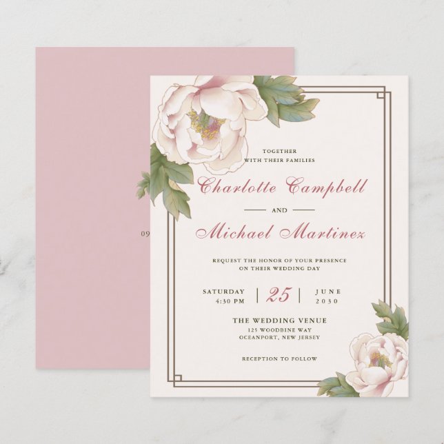 Lámina Invitación a la boda floral Peony de Rubor con ret (Anverso / Reverso)