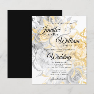Lámina Invitación a la boda floral presupuestal oro y pla