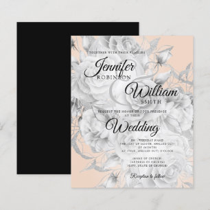 Lámina Invitación a la boda floral presupuestal Silver y