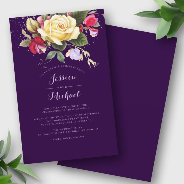 Lámina Invitación a la Boda Floral Purple Elegante de Pre (Subido por el creador)