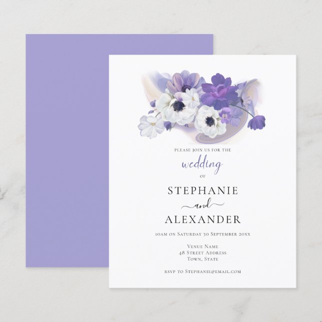 Lámina Invitación a la boda floral púrpura del presupuest (Anverso / Reverso)