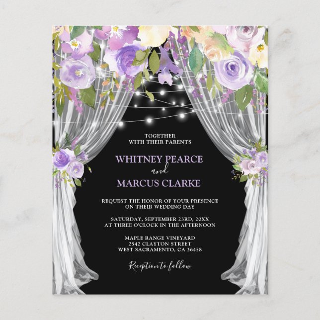 Lámina Invitación a la boda floral púrpura del presupuest (Anverso)