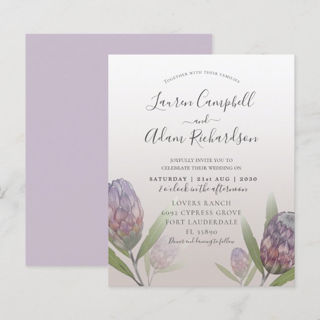 Lámina Invitación a la boda floral púrpura moderna de pre (Anverso / Reverso)