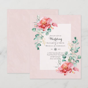 Lámina Invitación a la boda floral roja de bajo presupues