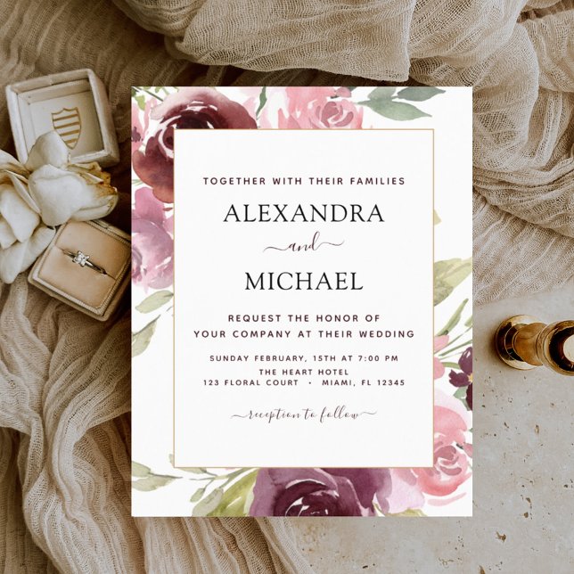 Lámina Invitación a la boda floral rosa borgoñona (Subido por el creador)