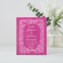 Invitación a la boda floral rosa brillante con pre