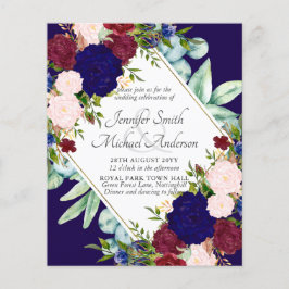 Lámina Invitación a la boda floral rosa de la Marina Azul