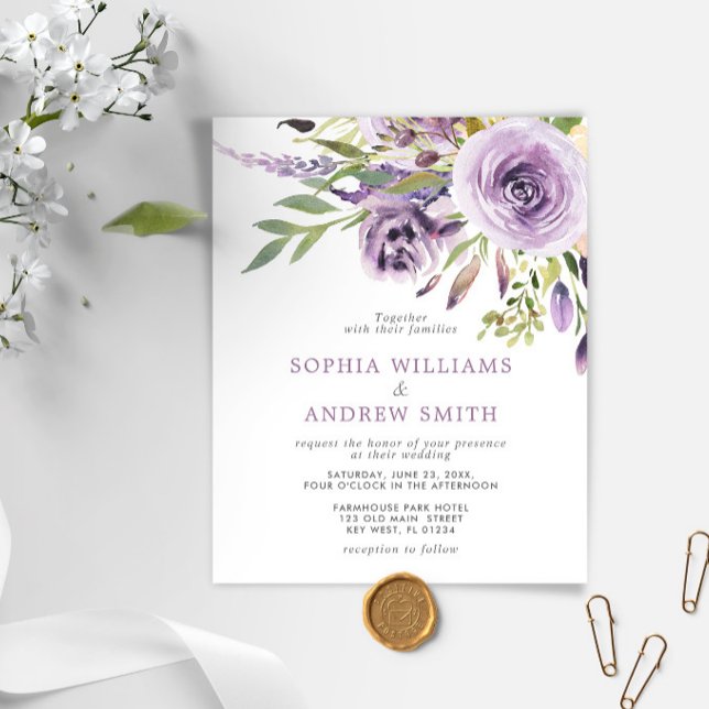 Lámina Invitación a la boda floral Rosa púrpura de presup (Subido por el creador)