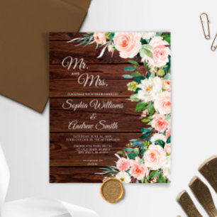 Lámina Invitación a la boda floral rosa Rubor con eleganc