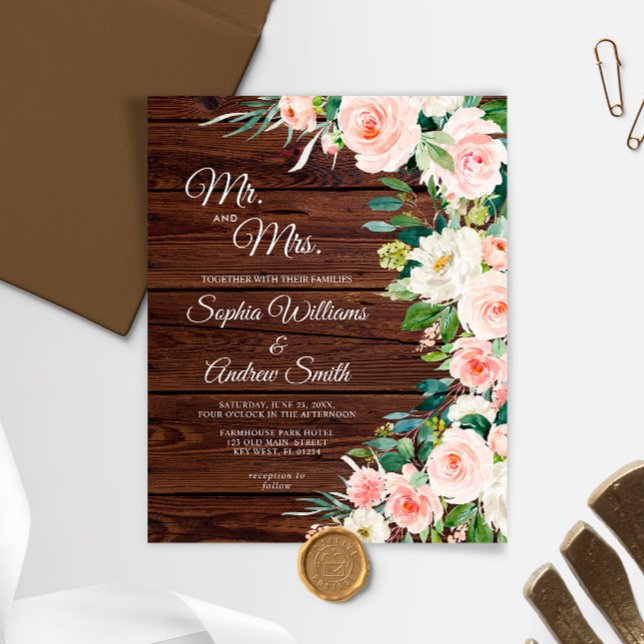 Lámina Invitación a la boda floral rosa Rubor con eleganc (Subido por el creador)