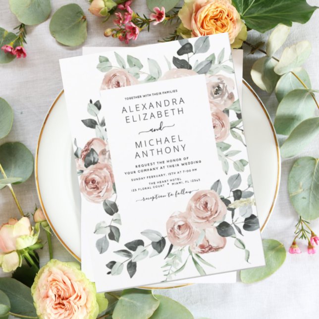 Lámina Invitación a la boda floral rosa y turbia (Subido por el creador)