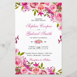 Lámina Invitación a la boda floral rosada caliente de ver