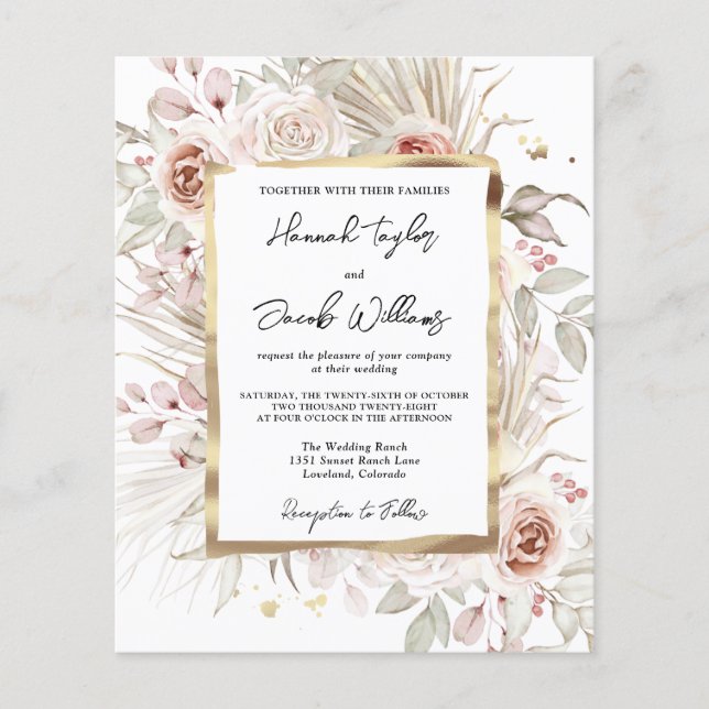 Lámina Invitación a la boda floral rústica del Boho de pr (Anverso)