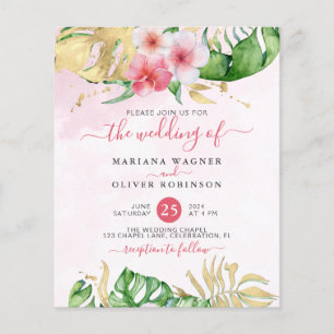 Lámina Invitación a la boda floral tropical con presupues