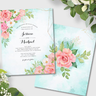 Lámina Invitación a la boda floral turquesa con presupues