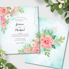 Lámina Invitación a la boda floral turquesa con presupues