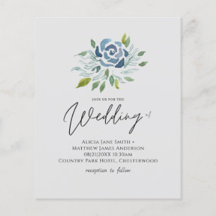 Lámina Invitación a la boda floral verde azulada con sabo