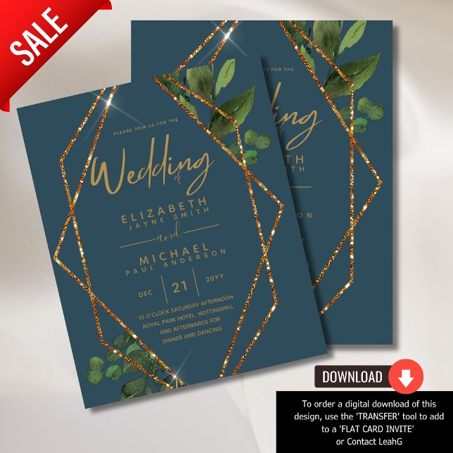 Lámina Invitación a la boda floral Verde azulada de pavo  (Subido por el creador)