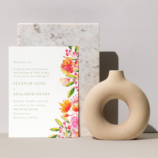 Lámina Invitación a la boda floral verde rosada con presu (Subido por el creador)