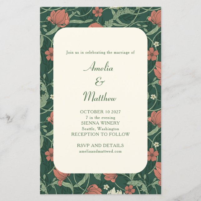 Lámina Invitación a la boda floral verde y rústica del pr (Anverso)