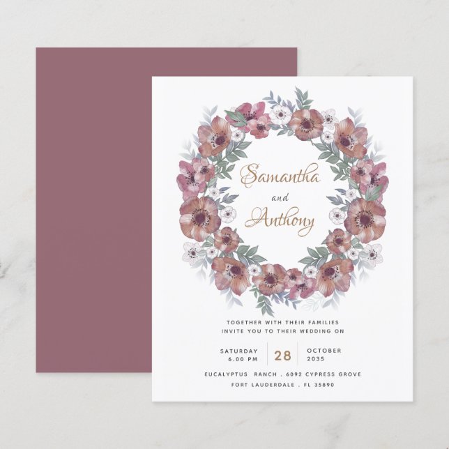 Lámina Invitación a la boda floral y floral de terracota (Anverso / Reverso)