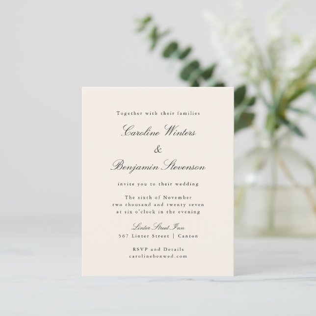 Lámina Invitación a la boda formal elegante de marfil de  (Anverso de pie)
