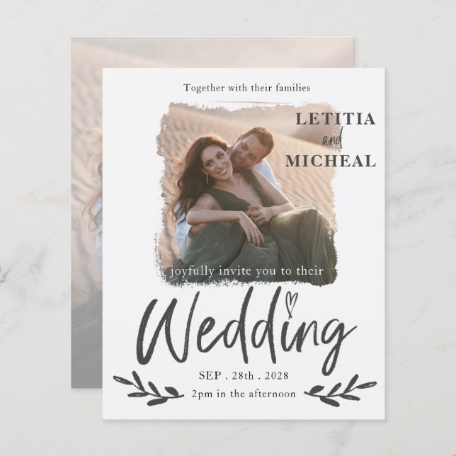 Lámina Invitación a la boda fotográfica blanca moderna de (Anverso / Reverso)