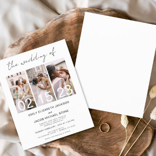 Lámina Invitación a la boda fotográfica blanca y negra de