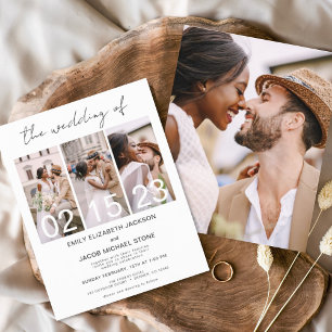 Lámina Invitación a la boda fotográfica blanca y negra de