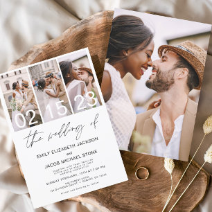 Lámina Invitación a la boda fotográfica blanca y negra de