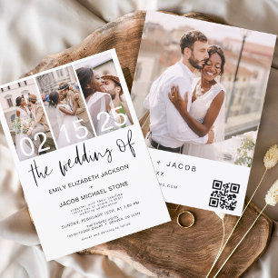 Lámina Invitación a la boda fotográfica blanca y negra de