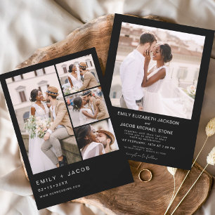 Lámina Invitación a la boda fotográfica blanca y negra de