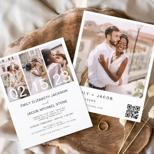 Lámina Invitación a la boda fotográfica blanca y negra de