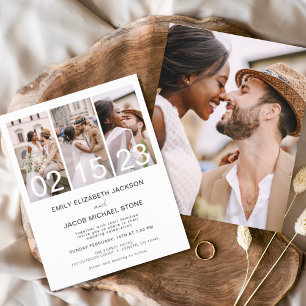 Lámina Invitación a la boda fotográfica blanca y negra de