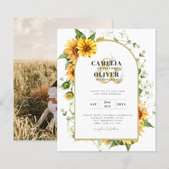 Lámina Invitación a la boda fotográfica con girasoles (Anverso / Reverso)
