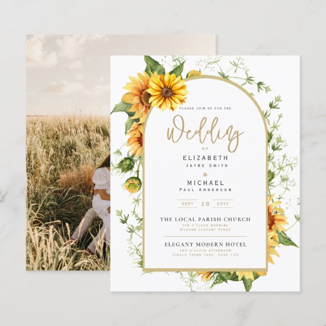 Lámina Invitación a la boda fotográfica con girasoles (Anverso / Reverso)