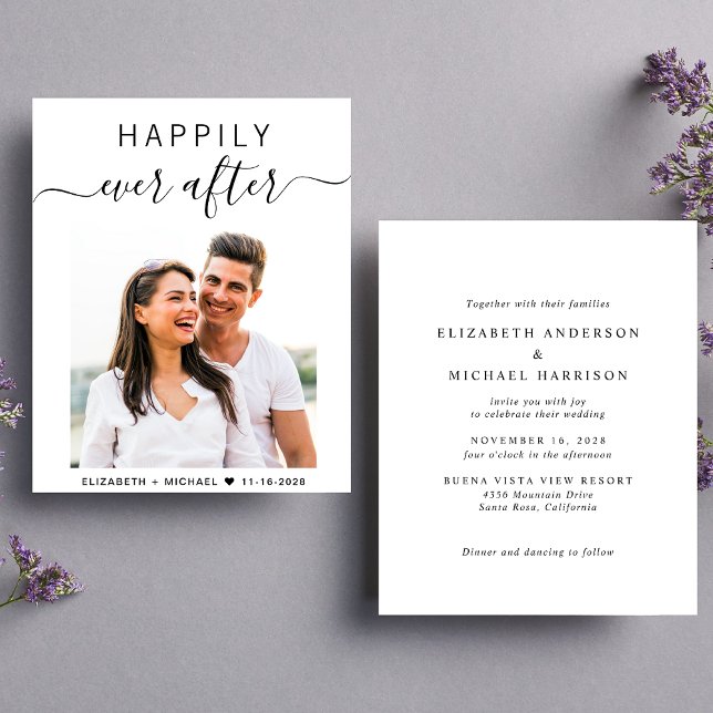 Lámina Invitación a la boda fotográfica con guión de moda (Our user-friendly template allows you to easily upload your photo and create your perfect invitation)