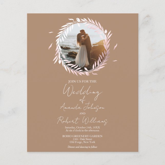 Lámina Invitación a la boda fotográfica de Beige Wreath W (Anverso)